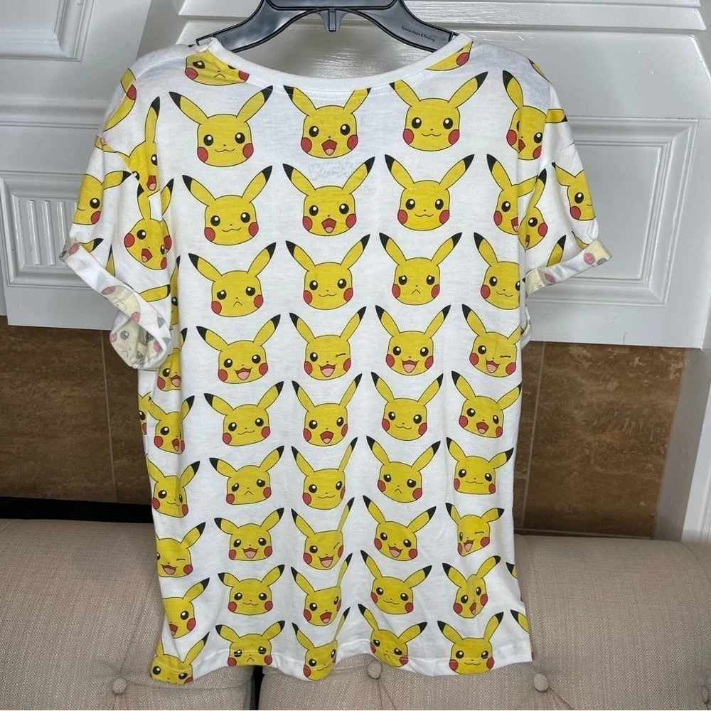 Bg: Mighty Fine Pokémon all over PIKACHU Print Short Sleeve T Shirt Sz L roll up - Picture 2 of 6